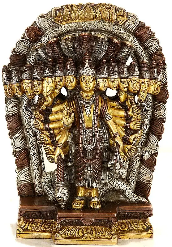 11" Lord Vishnu in His Cosmic Magnification In Brass | Handmade | Made In India
