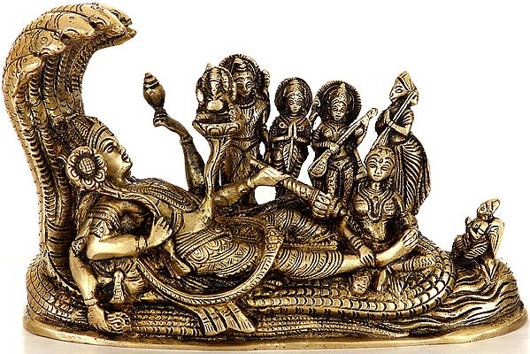 8" Brass Shesh Shayi Vishnu Idol | Handmade | Made in India