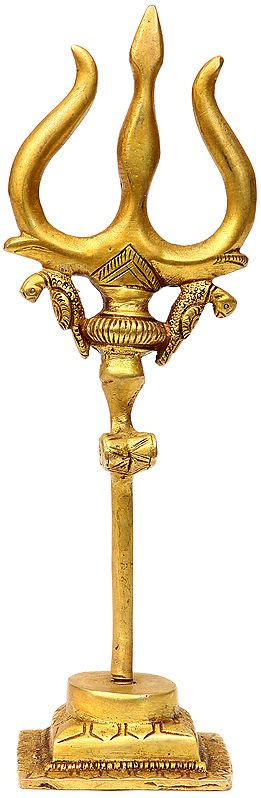 7" The Trident of Lord Shiva with Damaru and Parrot Pair in Brass | Handmade | Made in India