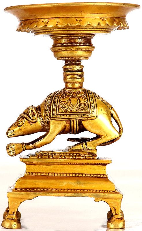 6" Puja Lamp for Ganesha Supported by The Rat (Price Per Pair) in Brass | Handmade | Made in India