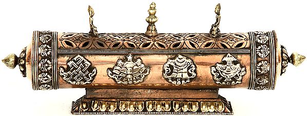 Ashtamangala Incense Burner with Stand and Two Cosmic Buddhas Atop