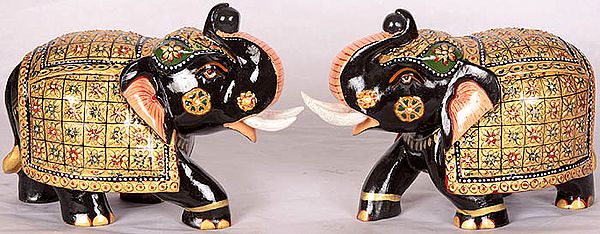 Decorated Elephant Pair with Upraised Trunks (Supremely Auspicious according to Vastu)