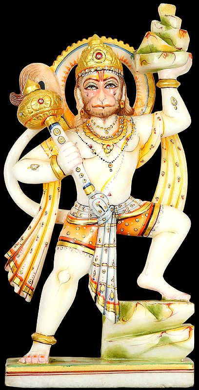 Marble Image of Hanuman Carrying Mount Dron