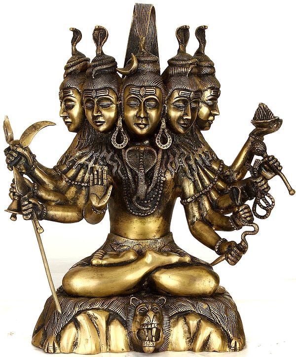 17" Panchamukha Gangadhara Shiva Brass Statue | Handmade | Made in India