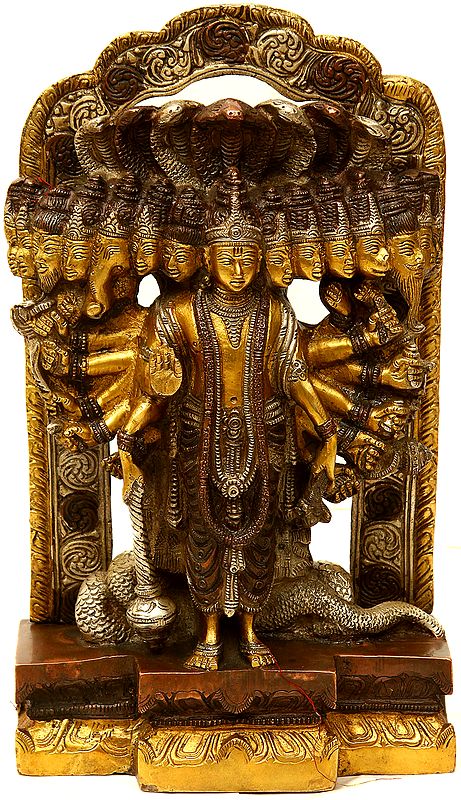 13" Lord Vishnu in his Cosmic Magnification In Brass | Handmade | Made In India
