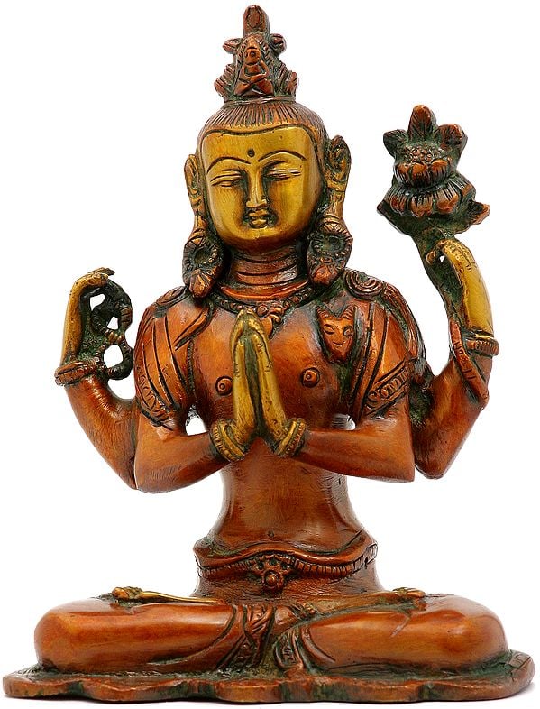 6" Chenrezig (Shadakshari Lokeshvara) Idol in Brass | Handmade | Made in India