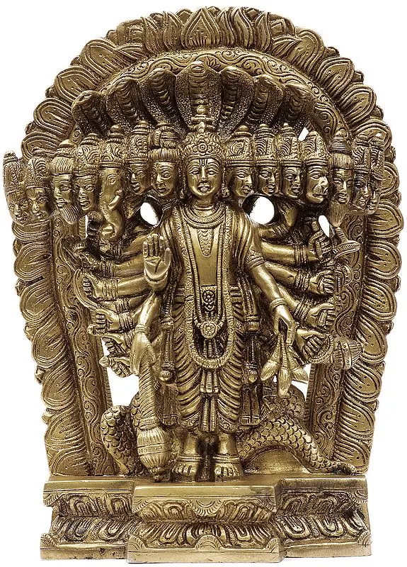 Brass Sculpture of Lord Vishnu in His Cosmic Magnification
