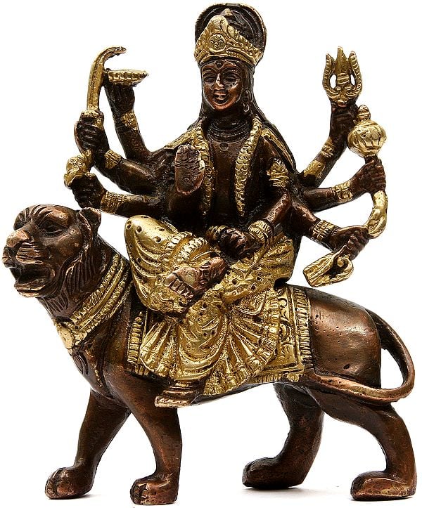 5" Goddess Durga Sculpture in Brass | Handmade | Made in India