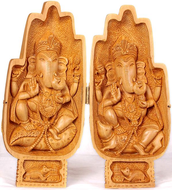 Folded Hands Portable Temple of Twin Ganesha