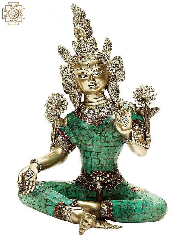 11" Tibetan Buddhist Deity- Goddess Green Tara In Brass | Handmade | Made In India