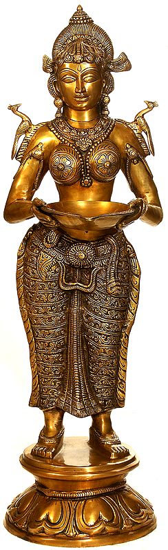 37" Large Size Deeplakshmi in Brass | Handmade | Made in India