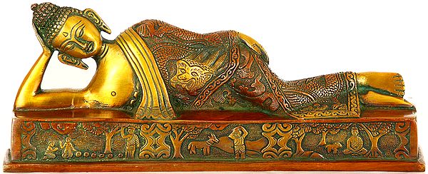 11" Parinirvana Buddha Brass Statue | Handmade | Made in India