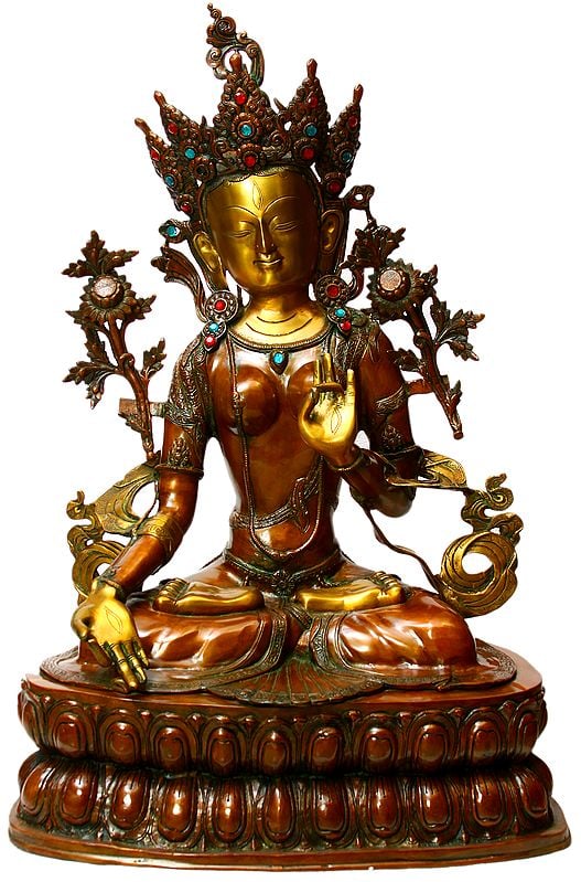 34" Large Size Tibetan Buddhist Mother Goddess White Tara In Brass | Handmade | Made In India