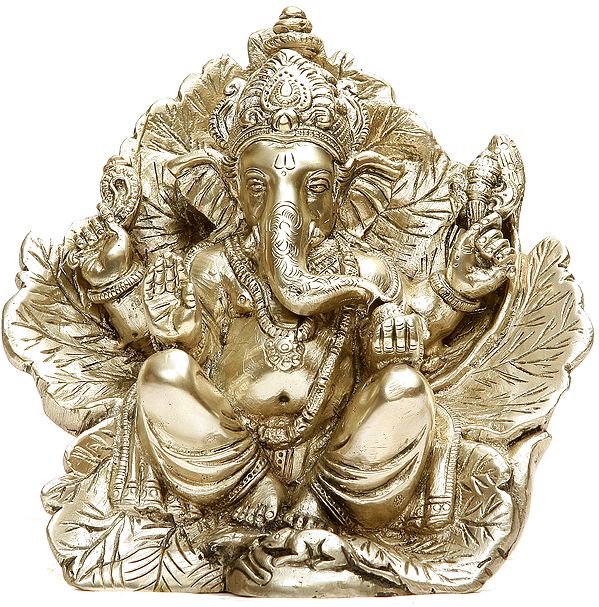 Silver Ganesha Seated on a Flower Couch