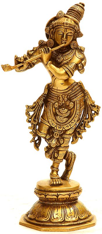 Fluting Krishna Brass Statue