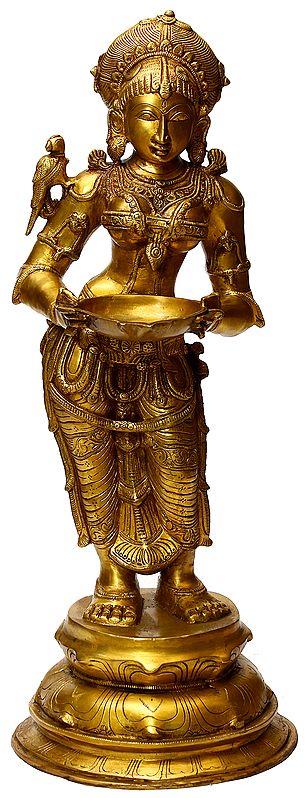 23" Deeplakshmi - Goddess of Prosperity in Brass | Handmade | Made in India