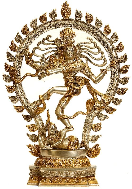 21" Nataraja in Gold and Silver Hue In Brass | Handmade | Made In India