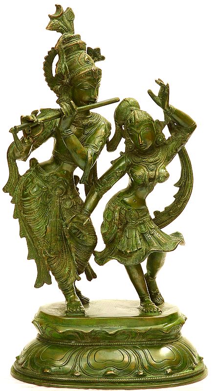 Dancing Radha Krishna in Green Hue