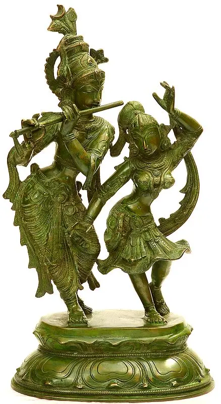 Dancing Radha Krishna in Green Hue