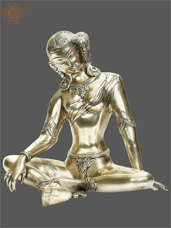 8" Tibetan Buddhist Savior Goddess Green Tara in Silver Hue In Brass | Handmade | Made In India