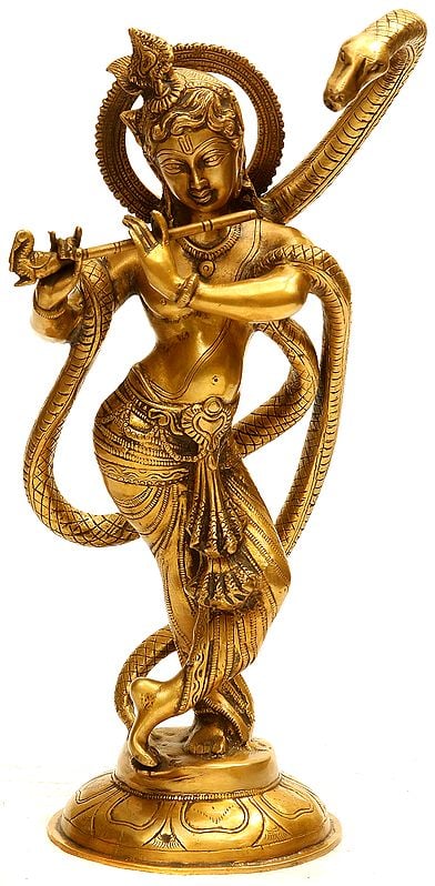15" Shri Krishna and Kaliya In Brass | Handmade | Made In India