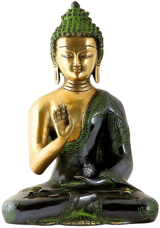 Seated Buddha in Abhaya Mudra (Gesture of Fearlessness) (Robes Decorated with Auspicious Symbols)