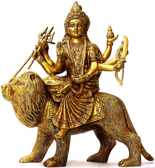 Goddess Durga on Lion Wearing a Sari