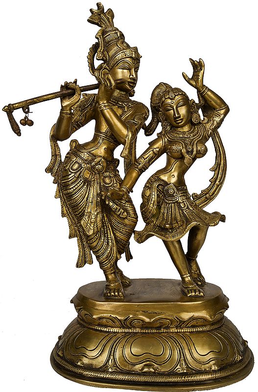 Radha and Krishna Engaged in Ecstatic Dance | Handmade Brass Statue