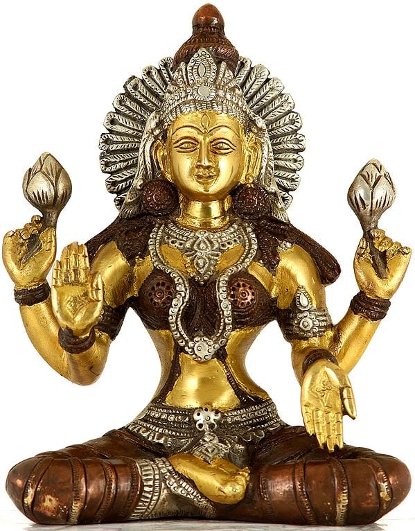 7" Lakshmi - Goddess of Fortune and Prosperity In Brass | Handmade | Made In India
