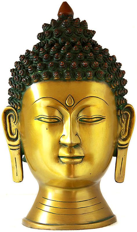 15" Introspective Buddha Head In Brass | Handmade | Made In India