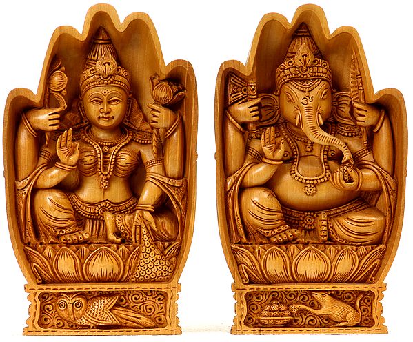 Goddess Lakshmi and Lord Ganesha (Carved in Hands)