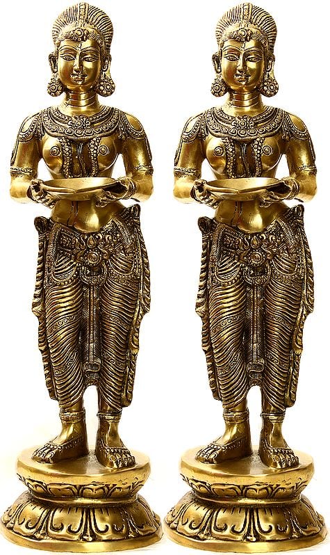 26" Pair of Deeplakshmi In Brass | Handmade | Made In India