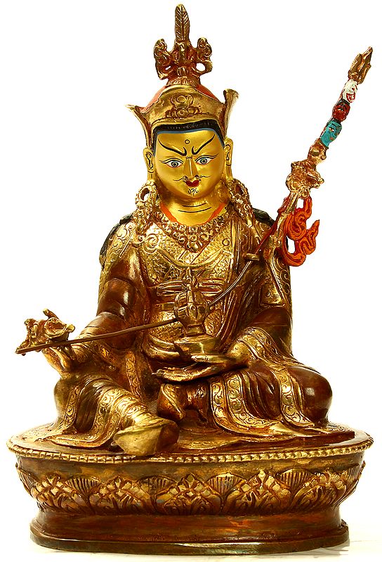 Guru Padmasambhava Holding Khatavanga, Dorje and Vase of Immortality