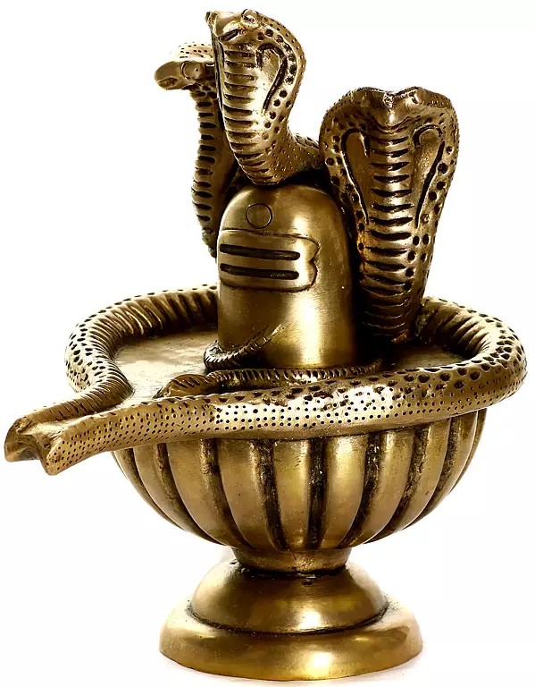 Shiva Linga with Shiva’s Snakes Crowning It In Brass | Handmade | Made In India