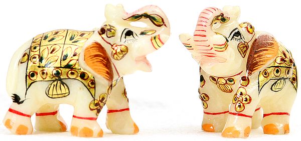 Elephant Pair with Upraised Trunks (Supremely Auspicious According to Vastu) (Small Statue)