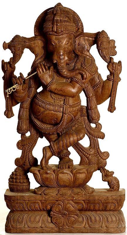 Enrapt Ganesha Blowing His Flute