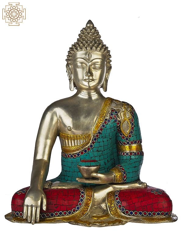 17" Lord Buddha in Bhumisparsha Mudra In Silver Hue In Brass | Handmade | Made In India