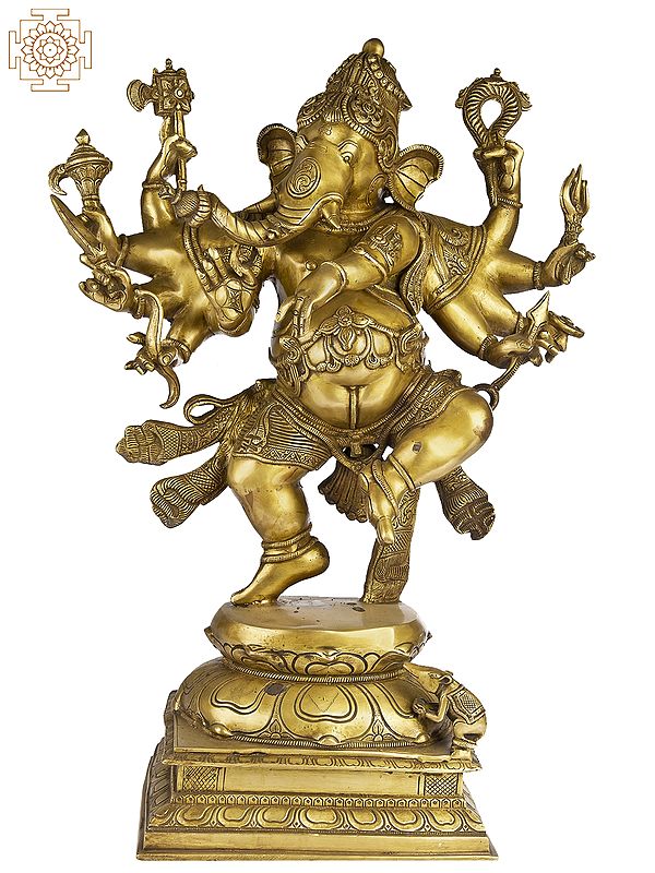 26" Ten-Armed Dancing Ganesha In Brass | Handmade | Made In India