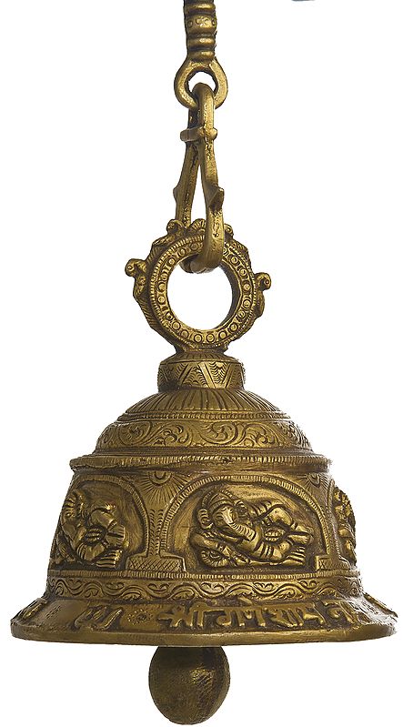 5" Shri Ganeshai Namah Temple Ceiling Bell In Brass | Handmade | Made In India