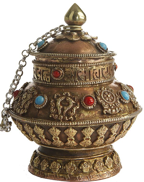 Ashtamangala Ritual Bowl with the Syllable Om Mani Padme Hum