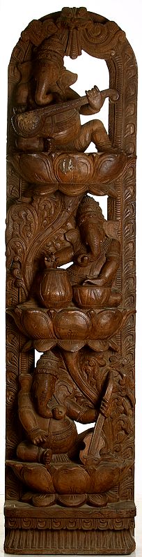 Three Musical Ganeshas - Vertical Panel