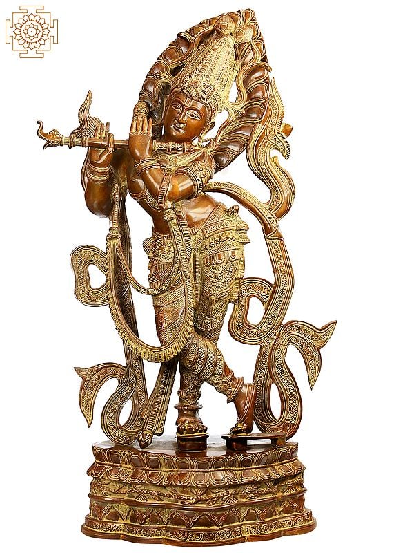 34" Large Size Venu Gopal: The Enrapt Player of Flute In Brass | Handmade | Made In India