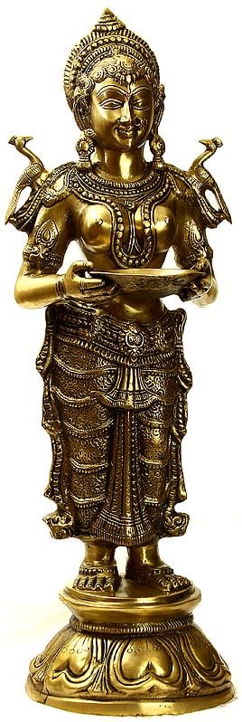 30" Goddess Deeplakshmi In Brass | Handmade | Made In India