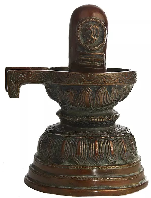 6" Brass Shiva Linga with OM (AUM) and Shaivite Tilak Mark | Handmade | Made in India