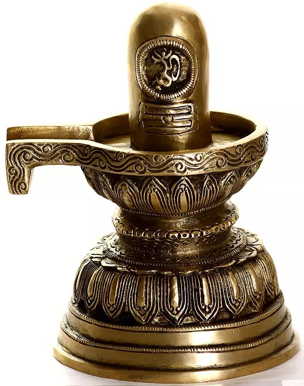 6" Brass Shiva Linga with OM (AUM) and Shaivite Tilak Mark | Handmade | Made in India