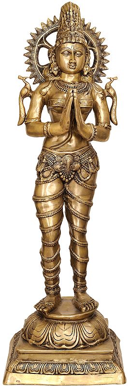 51" Large Size The Dwara-Devi (The Celestial Doorkeeper Flanking Temple Doors) In Brass | Handmade | Made In India