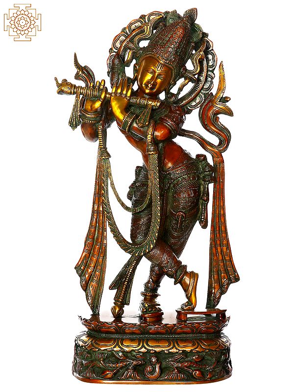 23" Fluting Krishna in Tribhanga In Brass | Handmade | Made In India