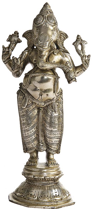 Four-Armed Standing Ganesha in Silver Hue