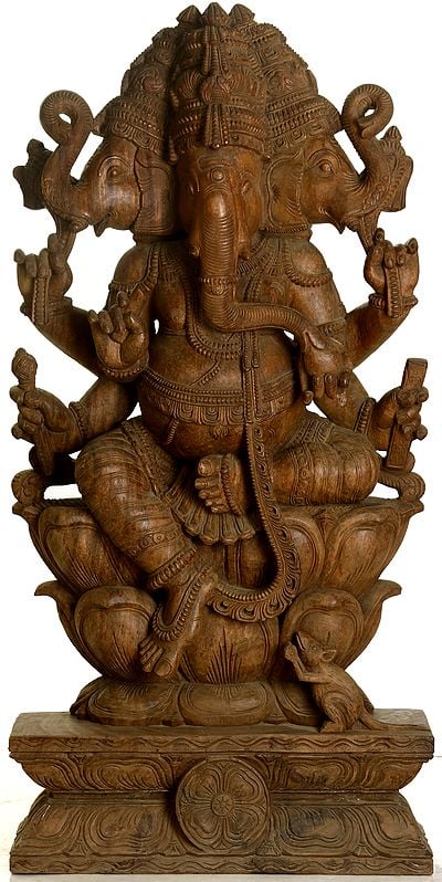 Three-Headed Ganesha Seated in Lalitasana on Lotus Throne