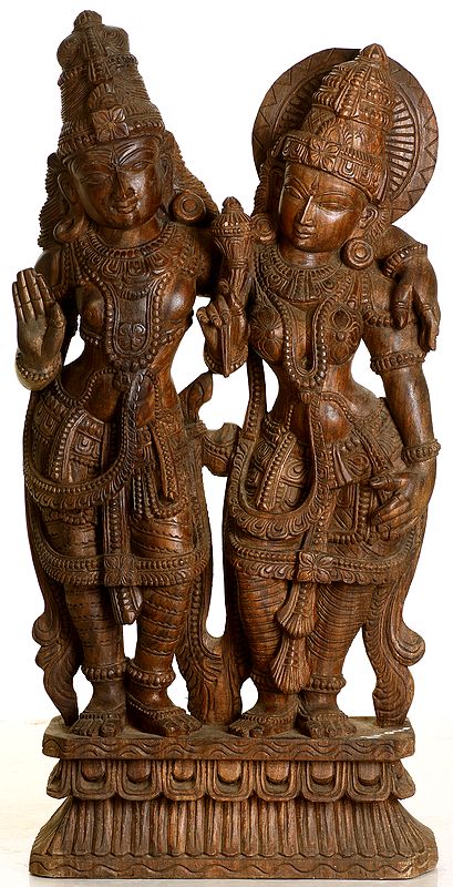 Shiva Parvati Wooden Sculpture | South Indian Temple Wood Carving